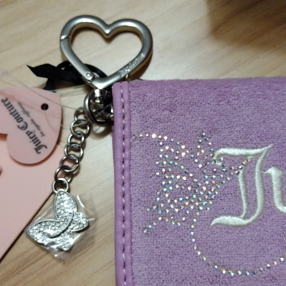 Juicy Couture Violet Tulle Wing It Card Case with Heart Charm Key Fob 🦋✨ 🆕